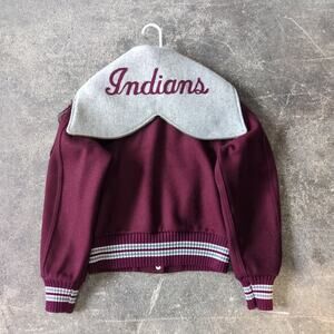 Vintage 70s Varsity Letterman Jacket Womens M 40 Red Purple Maroon Wool Button